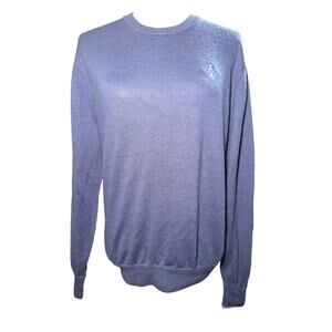 Greyson Wool Linen Crewneck Sweater, Blue Gray, Embroidered Logo, Men's Medium